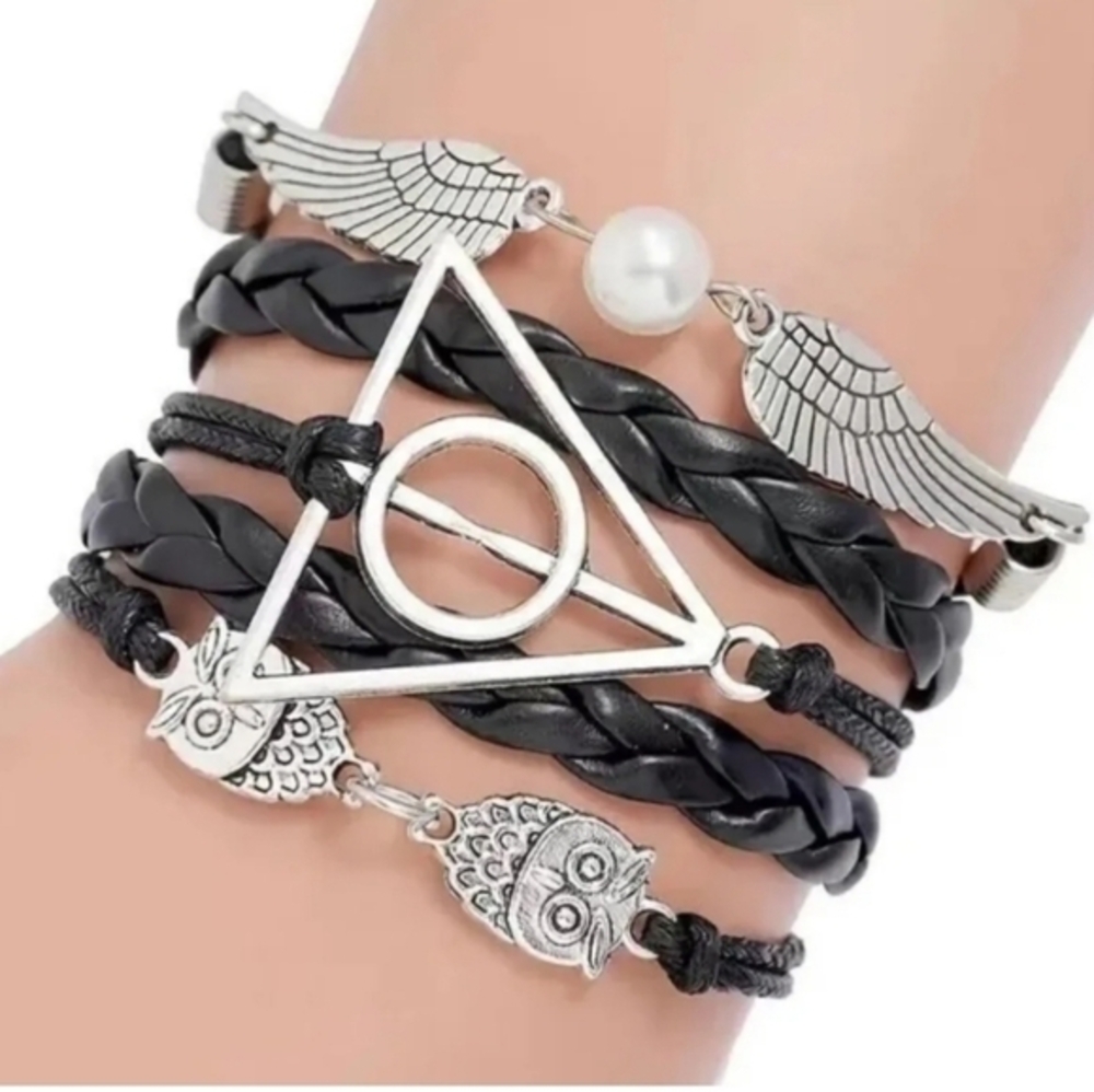 Harry Potter Bracelet Bronze Owls Wings Gold Pearl Deathly Hallows‎ Charm